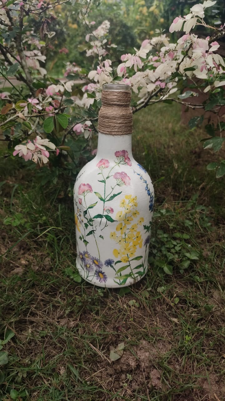 Flowers Decoupage Art Bottle